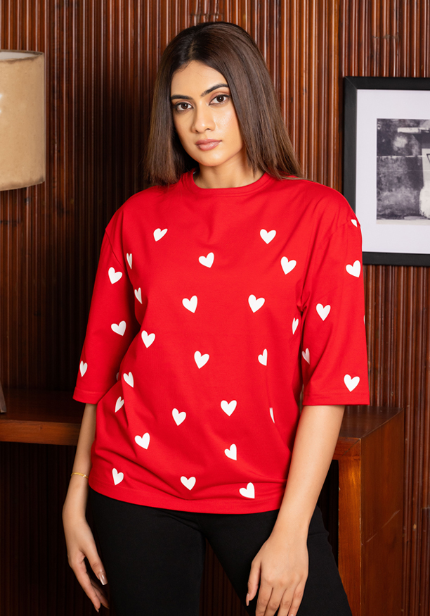 HEART PRINTED BAGGY T SHIRT